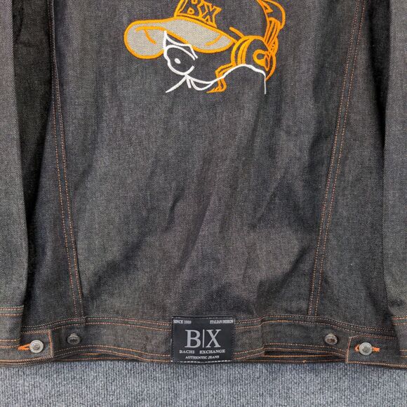 B/X Bachi Exchange Jean Jacket Size XXL Gray Orange Accents Embroidered Logo - Picture 9 of 12